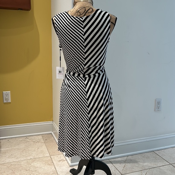 Calvin Klein black and white striped v neck midi sundress - Picture 4 of 5